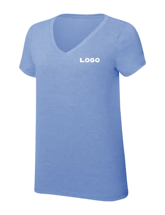 Womens Simply Soft V-Neck Maritime Frost 4.5oz  Poly/Combed Ring Spun Cotton T-Shirt w/Logo