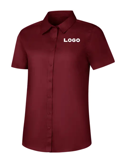 Womens Maroon Short Sleeve Superpro React Twill Shirt w/Logo