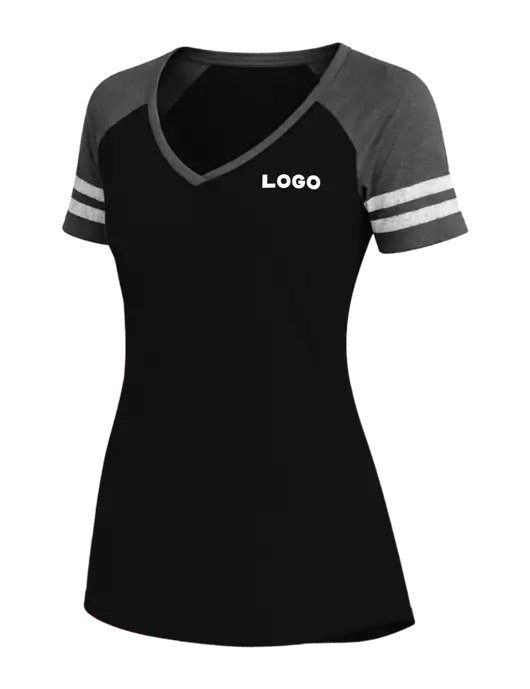 Womens Black/Charcoal Heather V-Neck Game Tee w/Logo