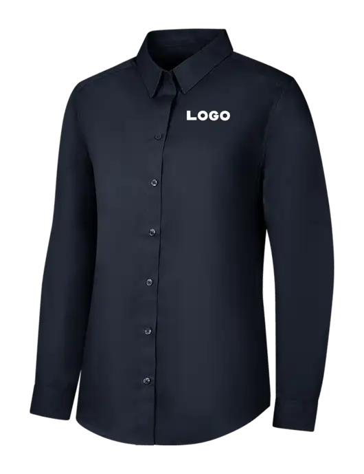 Womens River Blue Navy Long Sleeve Carefree Poplin Shirt w/Logo