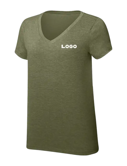 Womens Simply Soft V-Neck Military Green Frost 4.5oz  Poly/Combed Ring Spun Cotton T-Shirt w/Logo