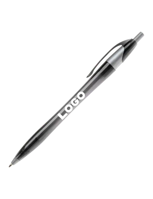 Novella Translucent Black/Silver Jewel Pen - Blue Ink w/Logo