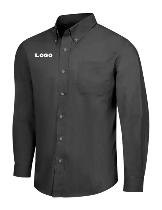 Soft Black Crosshatch Easy Care Shirt w/Logo
