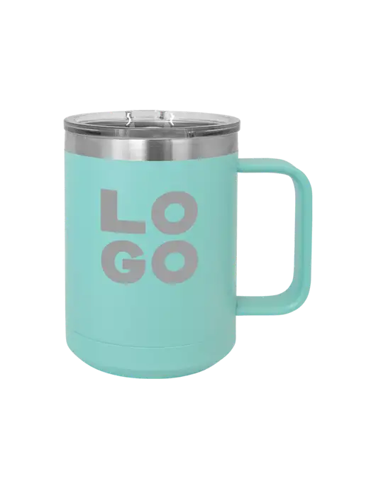 Polar Camel 15 oz Powder Coated Seafoam Vacuum Insulated Mug with Slider Lid w/Logo