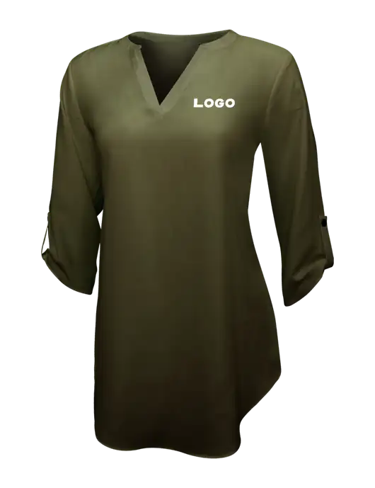 Womens Dark Olive 3/4 Sleeve Tunic Blouse w/Logo
