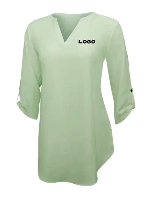 Very Light Green Womens 3/4 Sleeve Tunic Blouse w/Logo