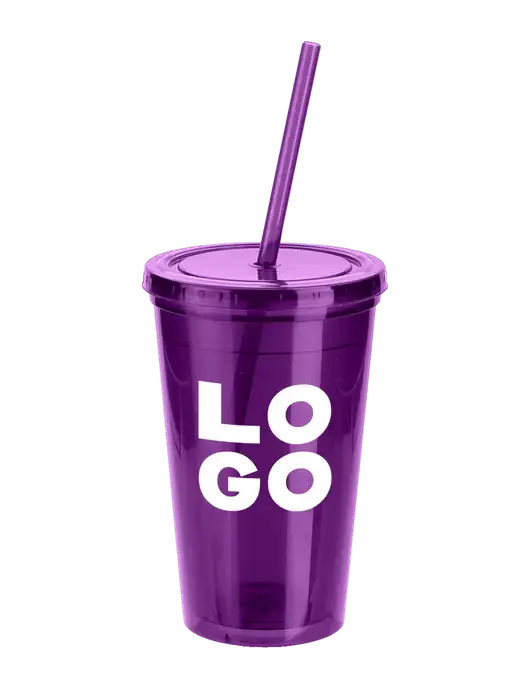 Sorrento Purple 16 oz Tumbler with Lid & Straw w/Logo