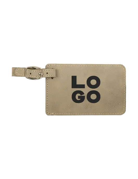 Tan Leatherette Luggage Tag w/Logo