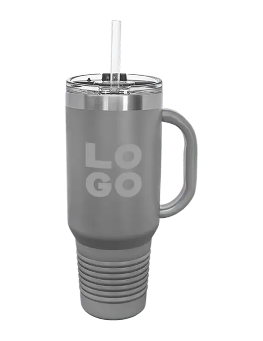 Polar Camel 40 oz. Powder Coated Vacuum Insulated Grey Travel Mug with Straw w/Logo