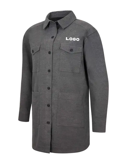 Mercer+Mettle Womens Medium Grey Heather Long Sleeve Twill Overshirt w/Logo