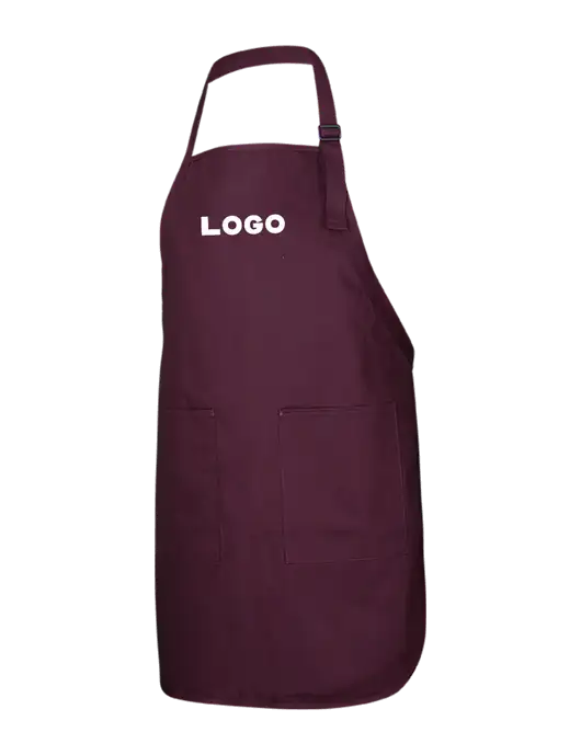 Full-Length Maroon Apron With Pockets w/Logo