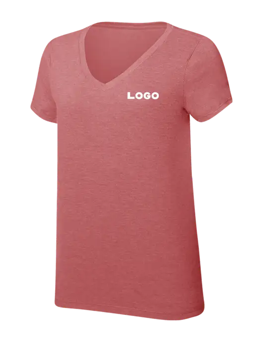 Womens Simply Soft V-Neck Blush Frost 4.5oz  Poly/Combed Ring Spun Cotton T-Shirt w/Logo
