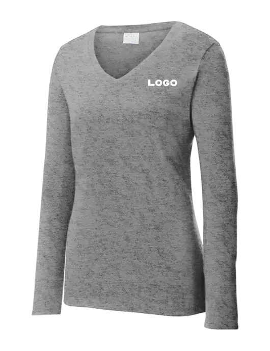 Womens  V-Neck Ring Spun Grey Heather 4.5 oz Long Sleeve T-Shirt w/Logo