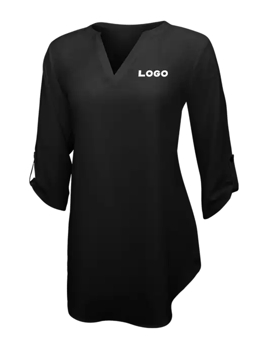 Womens Black 3/4 Sleeve Tunic Blouse w/Logo