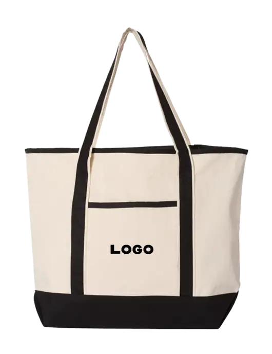 Natural/Black Large Canvas Deluxe Tote w/Logo