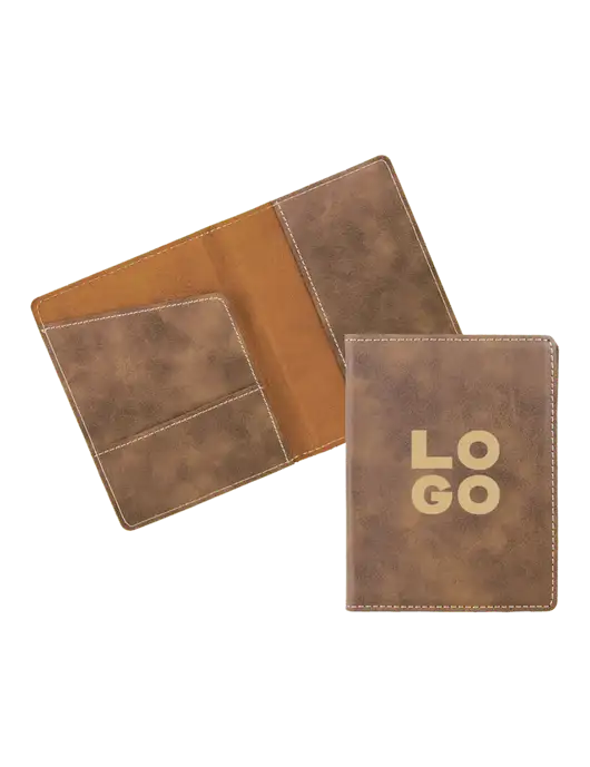 Rustic Leatherette Passport Holder w/Logo