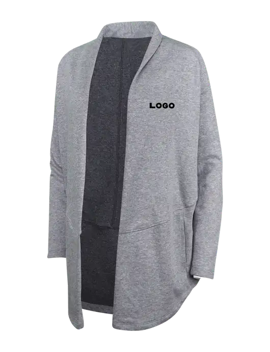 Medium Heather Grey/Char Heather Womens Interlock Cardigan w/Logo