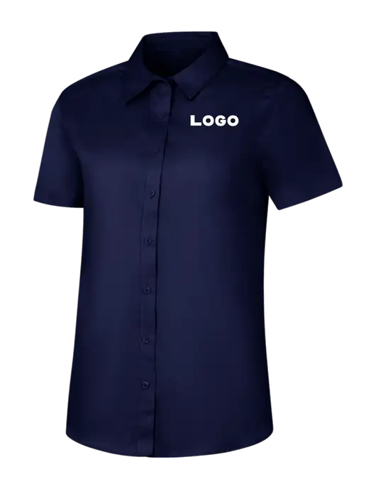 Womens Navy Short Sleeve Superpro React Twill Shirt w/Logo