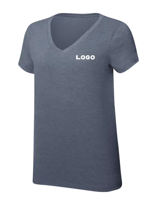 Womens Simply Soft V-Neck Navy Frost 4.5oz  Poly/Combed Ring Spun Cotton T-Shirt w/Logo