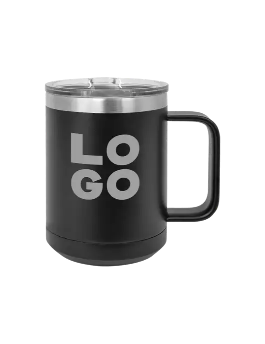 Polar Camel 15 oz Powder Coated Black Vacuum Insulated Mug with Slider Lid w/Logo