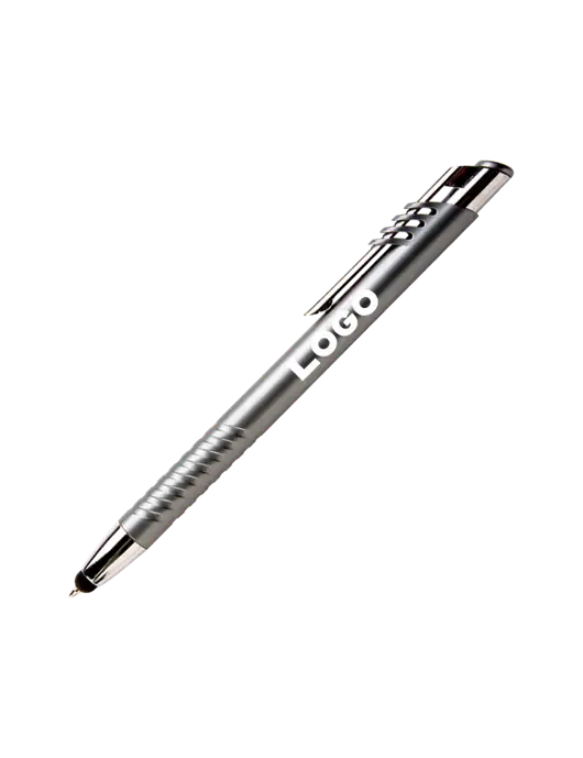 Schirhart Grey Stylus Pen - Blue Ink w/Logo