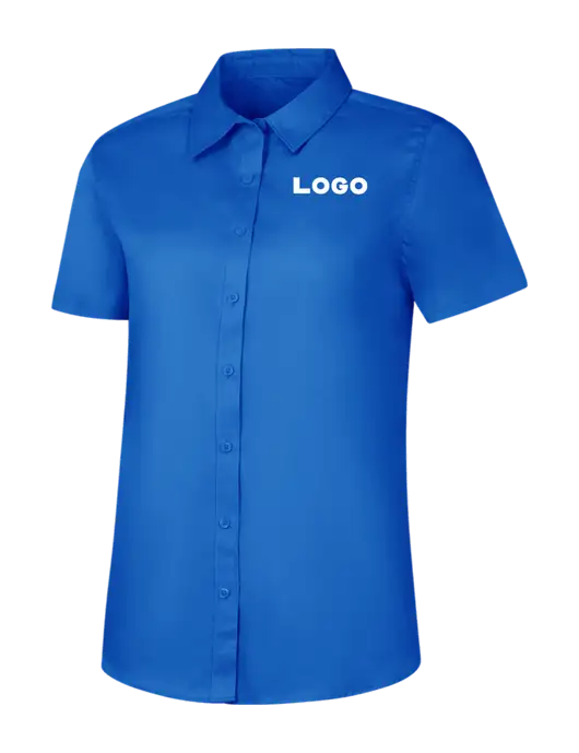Womens Short Sleeve Royal Blue Superpro React Twill Shirt w/Logo