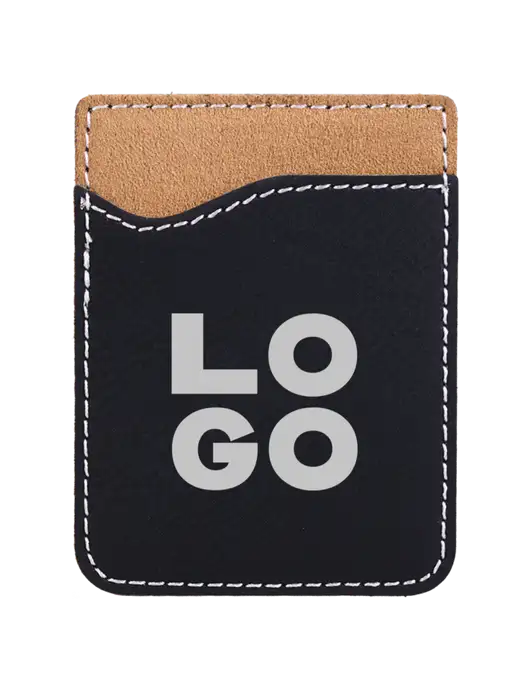 Black Laserable Leatherette Phone Wallet w/Logo