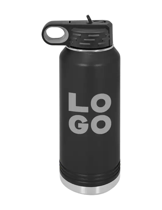 Polar Camel 32 oz Powder Coated Black Vacuum Insulated Water Bottle w/Logo