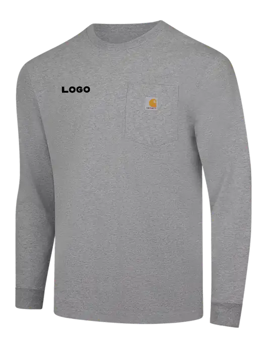 Carhartt Light Grey Heather Workwear Pocket Long Sleeve T-Shirt w/Logo