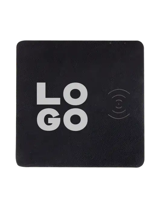 Black Laserable Leatherette Phone Charging Mat w/Logo