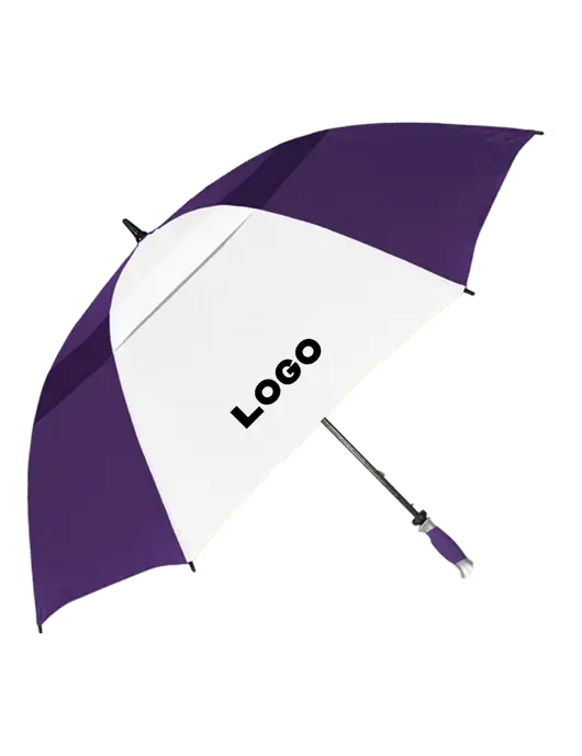Purple/White Vented Typhoon Tamer Golf Umbrella w/Logo