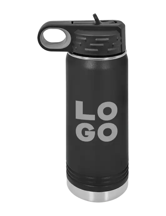 Polar Camel 20 oz Powder Coated Black Vacuum Insulated Water Bottle w/Logo