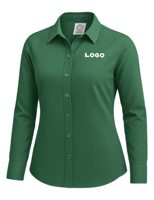 Brooks Brothers Womens Medium Green Wrinkle-Free Stretch Nailhead Shirt w/Logo