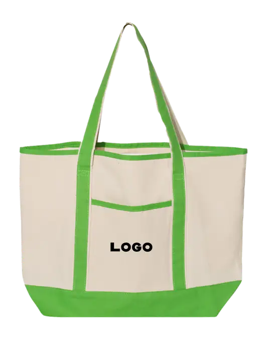 Natural/Light Kelly Large Canvas Deluxe Tote w/Logo