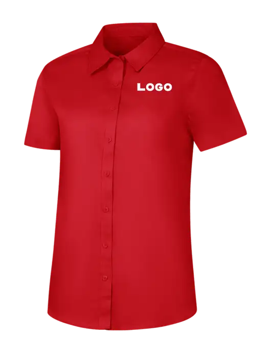 Womens Red Short Sleeve Superpro React Twill Shirt w/Logo