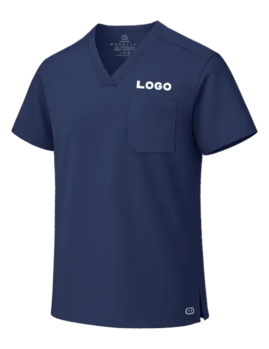 Wink Navy Unisex WorkFlex Chest Pocket V-Neck Top  w/Logo