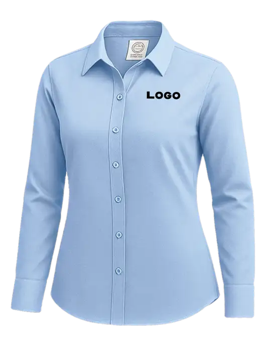 Brooks Brothers Womens Light Blue Wrinkle-Free Stretch Nailhead Shirt w/Logo