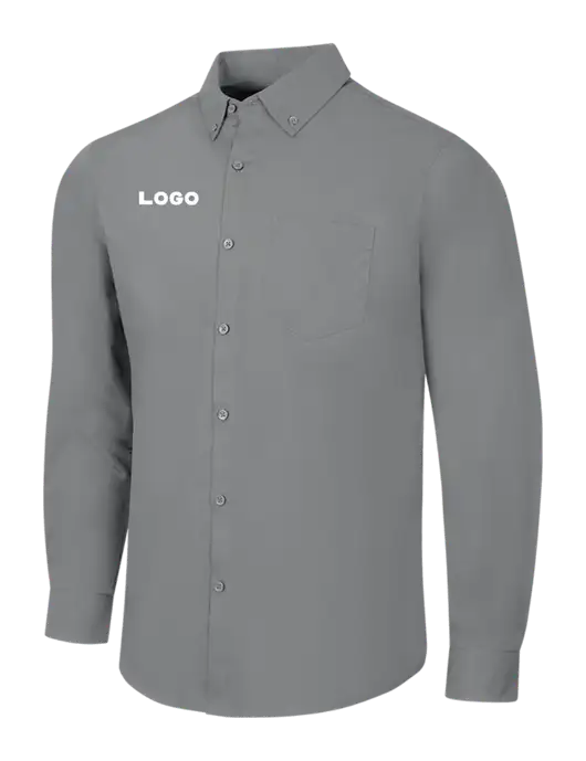 Medium Grey Long Sleeve Carefree Poplin Shirt w/Logo
