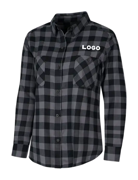 Womens Medium Grey/Black Buffalo Check Plaid Flannel Shirt w/Logo