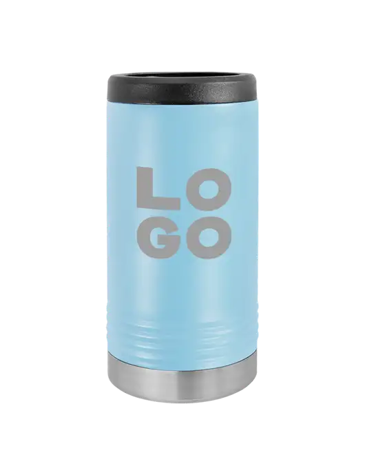 Polar Camel Powder Coated Light Blue Vacuum Insulated Slim Beverage Holder w/Logo
