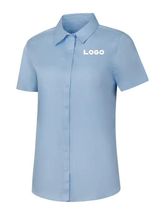 Womens Light Blue Short Sleeve Superpro React Twill Shirt w/Logo