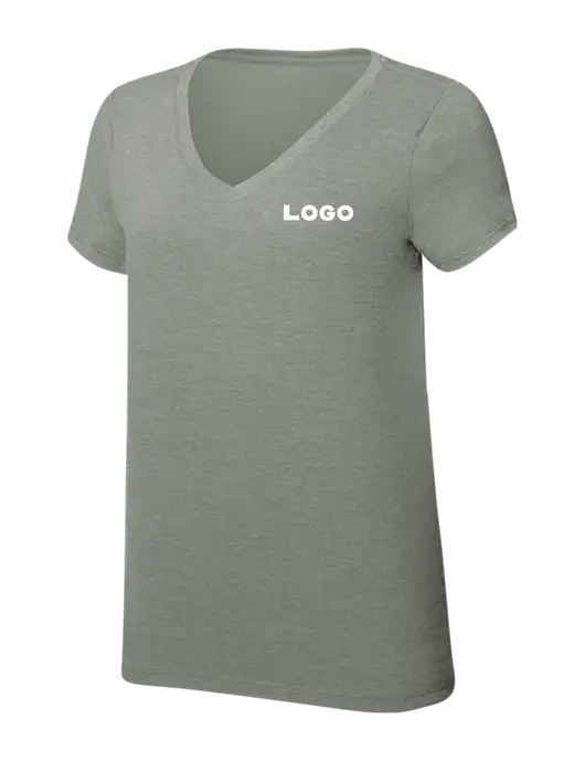 Womens Simply Soft V-Neck Heather Sage 4.5oz  Poly/Combed Ring Spun Cotton T-Shirt w/Logo
