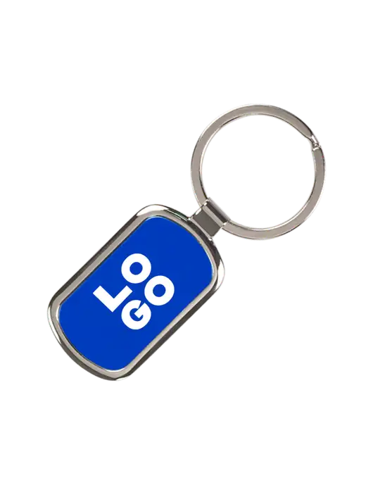 Sapphire Laserable Rectangle Keychain w/Logo