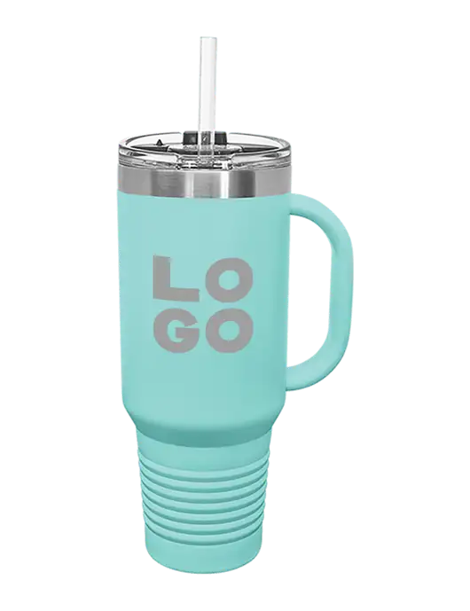 Polar Camel 40 oz. Powder Coated Vacuum Insulated Seafoam Travel Mug with Straw w/Logo