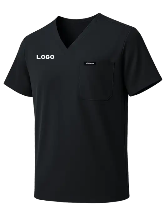 Jaanuu Holmes Everyday 1-Pocket Scrub Black V-Neck Top w/Logo