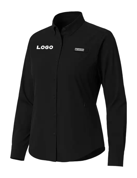Columbia Black Womens PFG Tamiami II Long Sleeve Shirt w/Logo