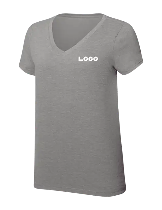 Womens Simply Soft V-Neck Grey Frost 4.5oz  Poly/Combed Ring Spun Cotton T-Shirt w/Logo