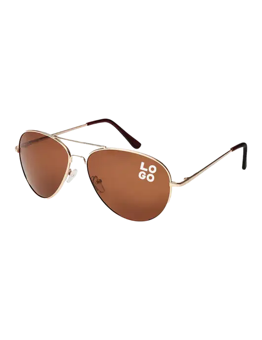 Aviator Coffee Brown with Gold Sunglasses  w/Logo