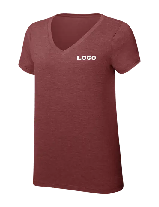 Womens Simply Soft V-Neck Maroon Frost 4.5oz  Poly/Combed Ring Spun Cotton T-Shirt w/Logo