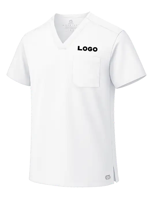 Wink White Unisex WorkFlex Chest Pocket V-Neck Top  w/Logo